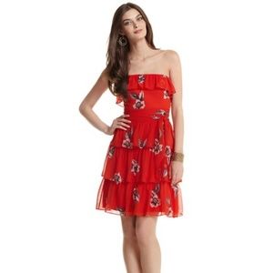 Sunset Orange Strapless Floral Dress